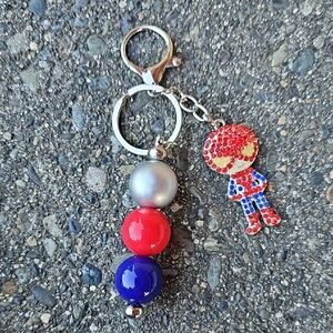 Superhero Keychain with Red, Blue, and Silver Beads
